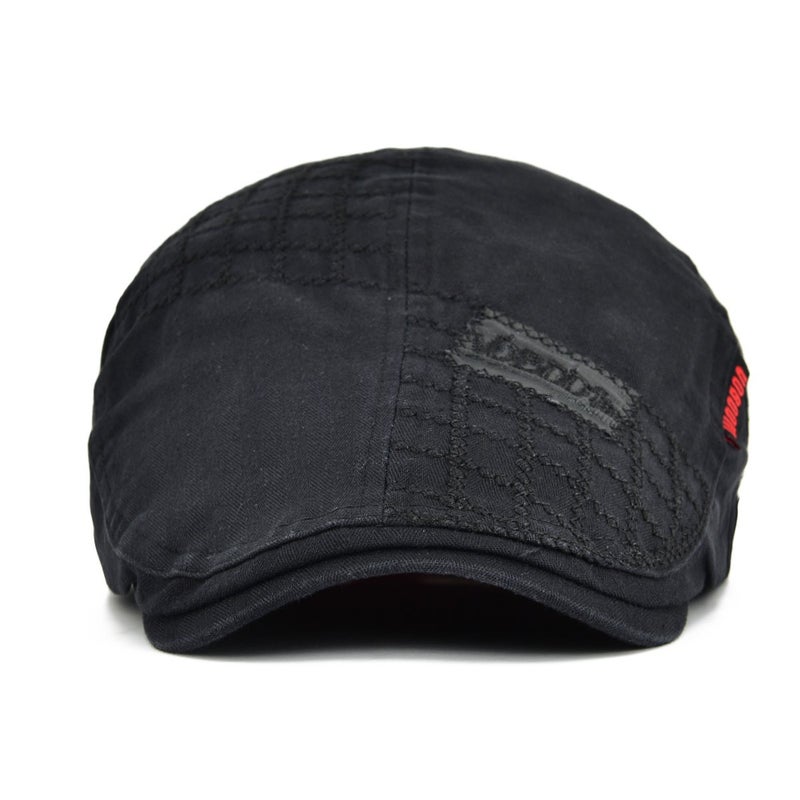 VOBOOM Men Cotton Adjustable Newsboy Beret Ivy Cap Cabbie Flat Hat (Black) - Image 2